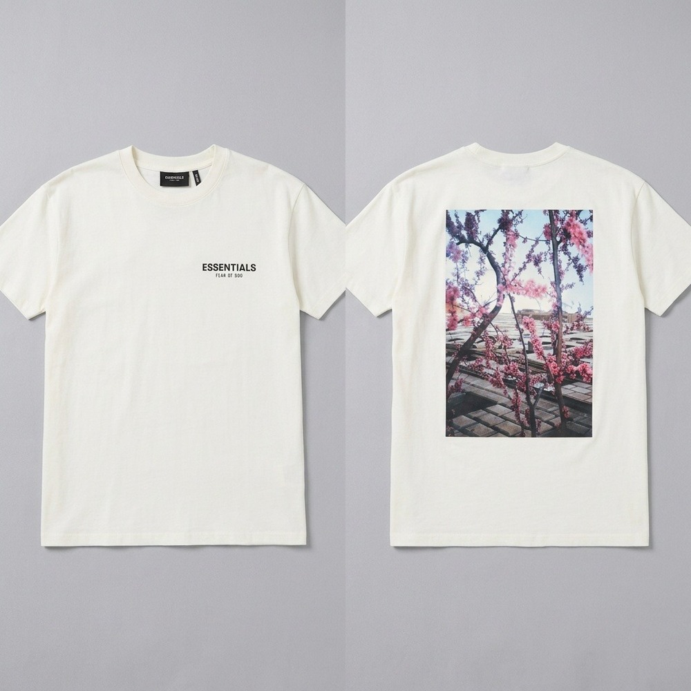 FEAR OF GOD ESSENTIALS White Cherry Blossom Photo T-Shirt FW19 Men's Size XS